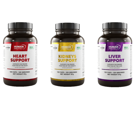 Human Protect Heart Support  Kidneys Suppor Liver Support, 3x 120 kapsułek Kompleksowe wsparcie organizmu