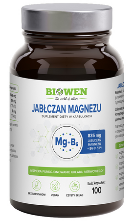 Biowen Jabłczan Magnezu + B6 - 100 kaps. Energia, Spokój i Zdrowe Mięśnie