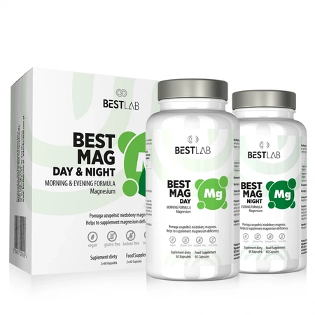 Best Lab Best Mag Day & Night (60+60) - 120kaps. Redukcja stresu i napięcia Magnez
