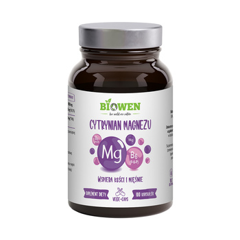 Biowen Cytrynian Magnezu 825 mg z Witaminą B6 (P5P) - 100 kapsułek