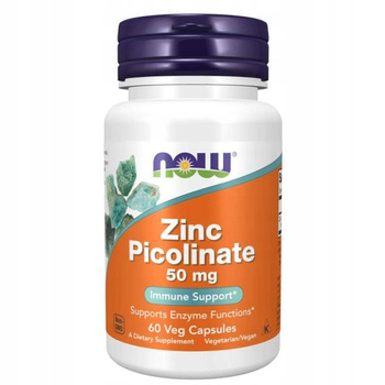NOW Foods Zinc Picolinate 50mg 60vkaps. Pikolinian Cynku Skóra 