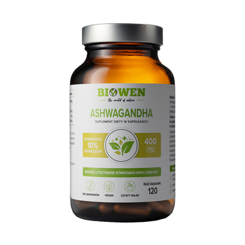 Biowen Ashwagandha 400mg 10% - 120 kaps. witanolidy  sen stres energia