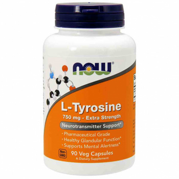 NOW L-Tyrosine 750mg Extra Strength 90vkaps. Tyrozyna